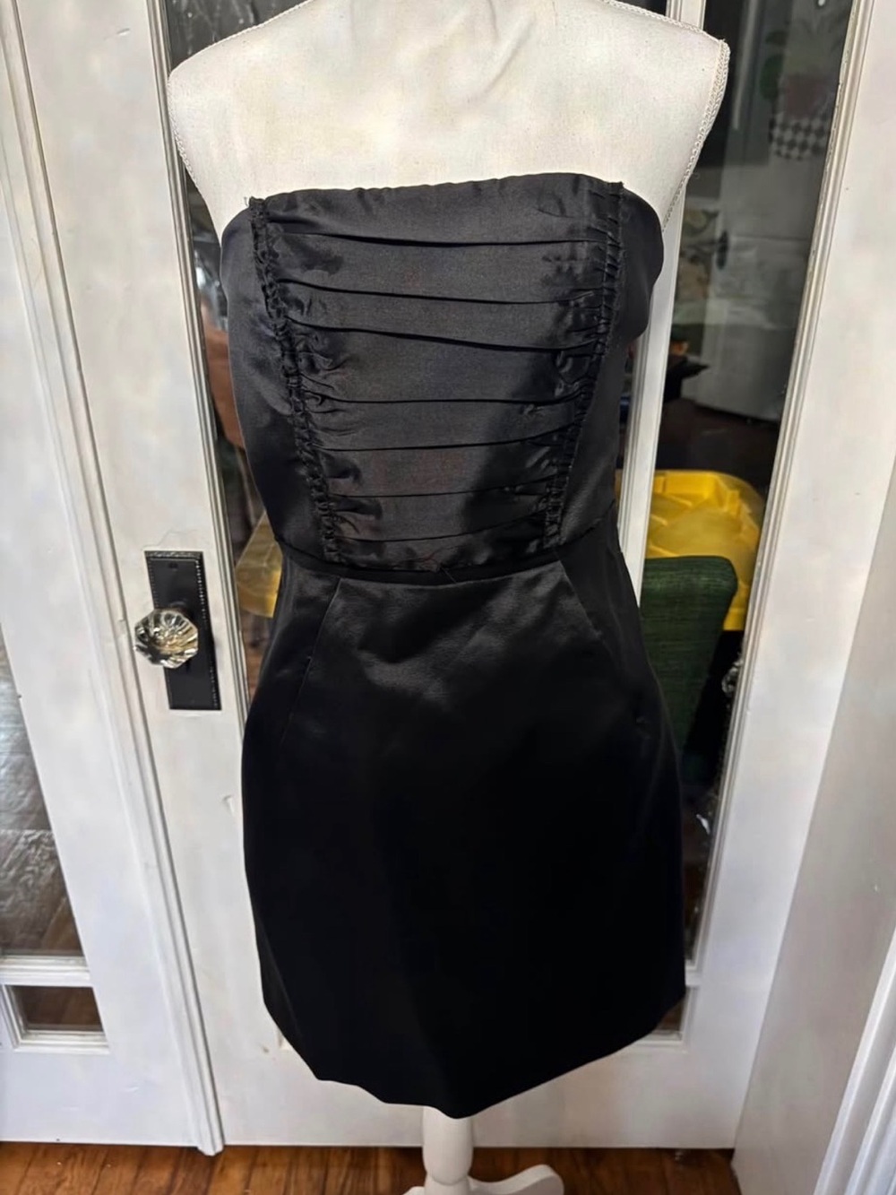 Milly Black Strapless Satin Pleated Bodice Dress